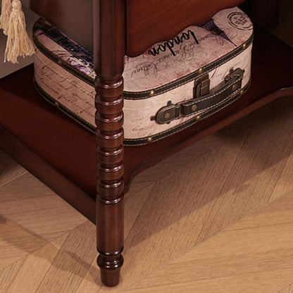 Traditional French Solid Wood Metal Roman Column Square Nightstand 1 Drawer For Bedroom