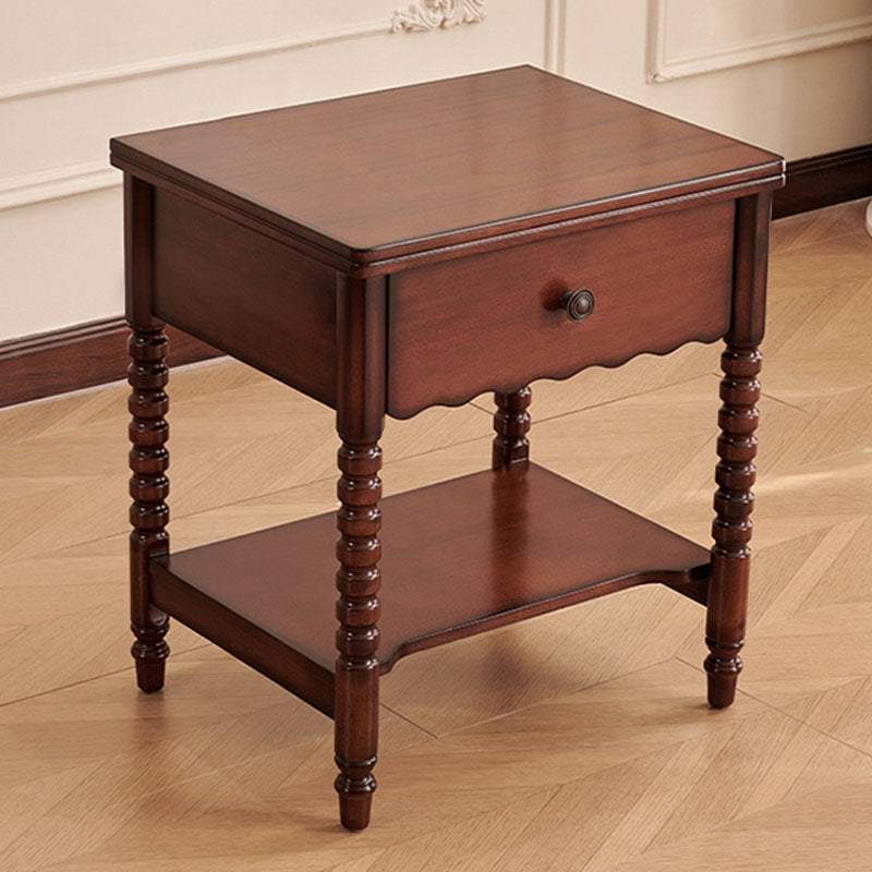 Traditional French Solid Wood Metal Roman Column Square Nightstand 1 Drawer For Bedroom
