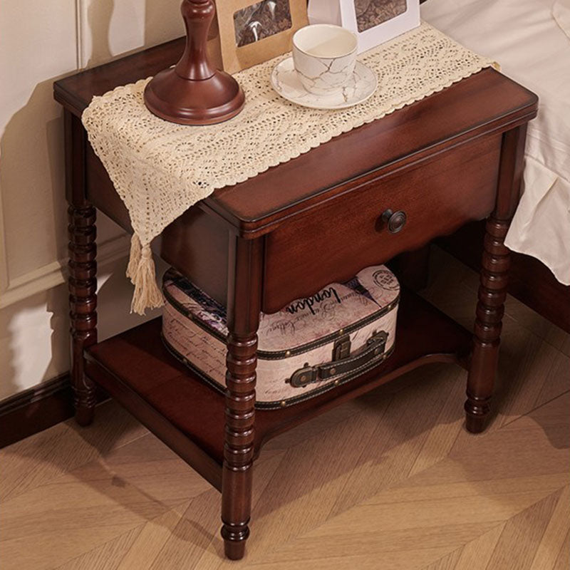 Traditional French Solid Wood Metal Roman Column Square Nightstand 1 Drawer For Bedroom