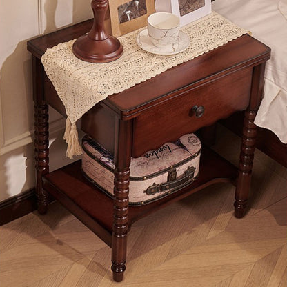 Traditional French Solid Wood Metal Roman Column Square Nightstand 1 Drawer For Bedroom