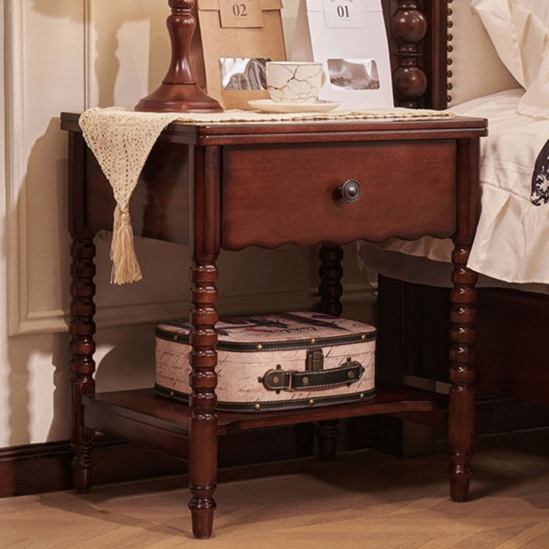 Traditional French Solid Wood Metal Roman Column Square Nightstand 1 Drawer For Bedroom