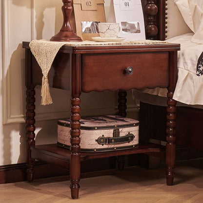Traditional French Solid Wood Metal Roman Column Square Nightstand 1 Drawer For Bedroom