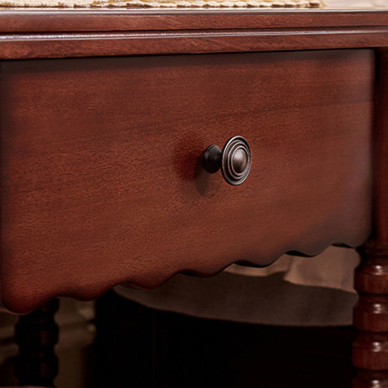 Traditional French Solid Wood Metal Roman Column Square Nightstand 1 Drawer For Bedroom