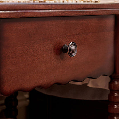 Traditional French Solid Wood Metal Roman Column Square Nightstand 1 Drawer For Bedroom