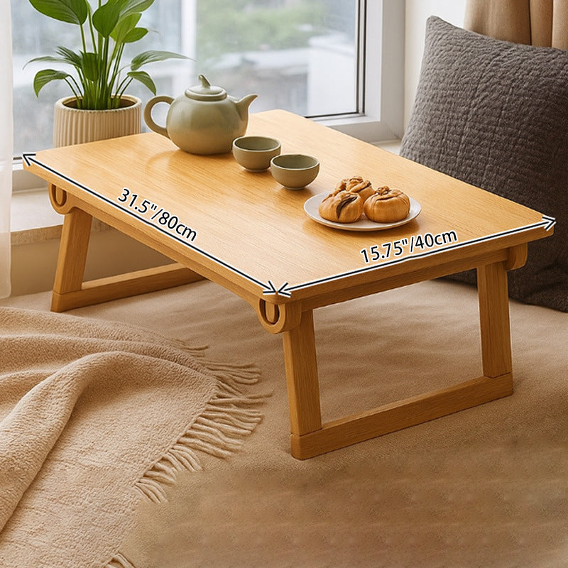 Traditional Japanese Pine Wood Rubberwood Foldable Rectangular Coffee Table 1 Tier For Living Room