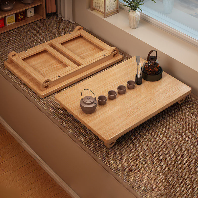 Traditional Japanese Pine Wood Rubberwood Foldable Rectangular Coffee Table 1 Tier For Living Room