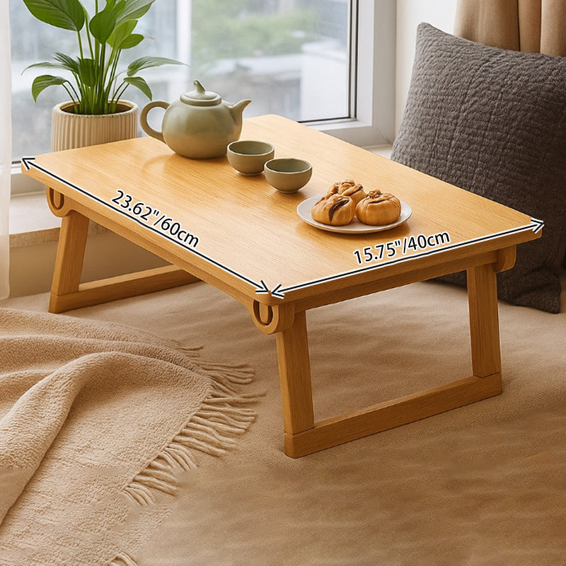 Traditional Japanese Pine Wood Rubberwood Foldable Rectangular Coffee Table 1 Tier For Living Room