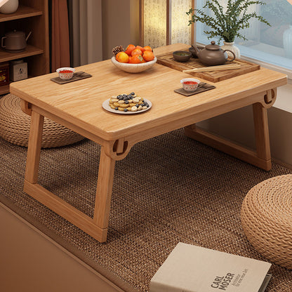 Traditional Japanese Pine Wood Rubberwood Foldable Rectangular Coffee Table 1 Tier For Living Room