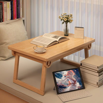Traditional Japanese Pine Wood Rubberwood Foldable Rectangular Coffee Table 1 Tier For Living Room