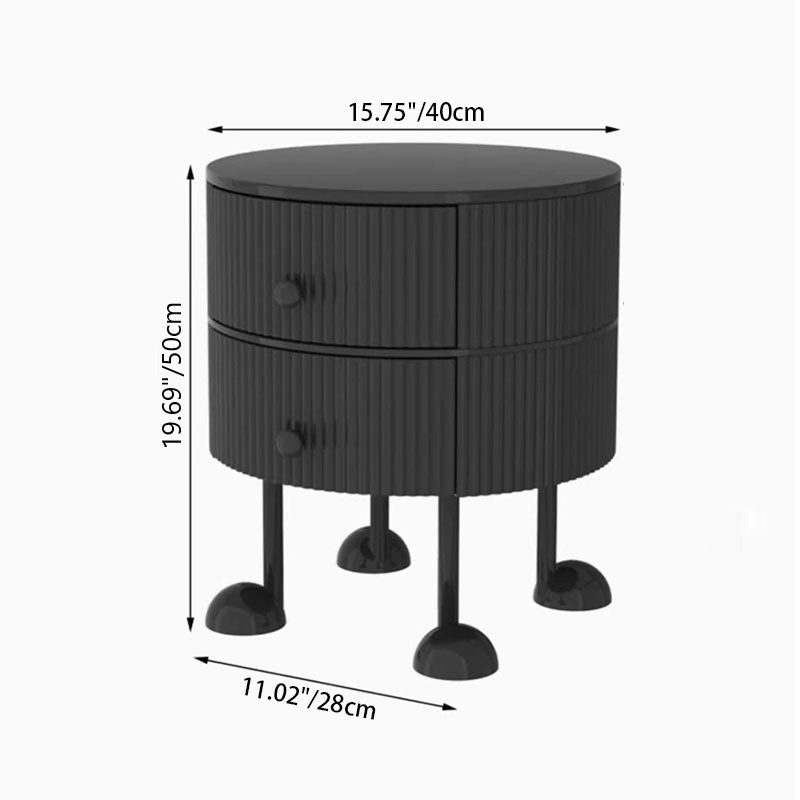 Traditional French Sintered Stone PP Iron Solid Wood Round Cartoon-Leg Nightstand 2 Drawers For Bedroom