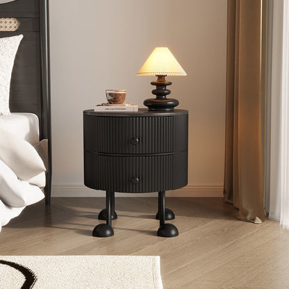 Traditional French Sintered Stone PP Iron Solid Wood Round Cartoon-Leg Nightstand 2 Drawers For Bedroom