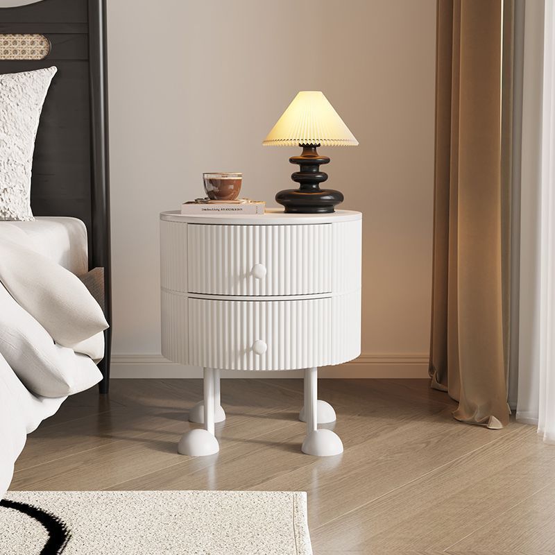 Traditional French Sintered Stone PP Iron Solid Wood Round Cartoon-Leg Nightstand 2 Drawers For Bedroom