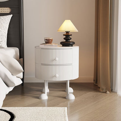 Traditional French Sintered Stone PP Iron Solid Wood Round Cartoon-Leg Nightstand 2 Drawers For Bedroom