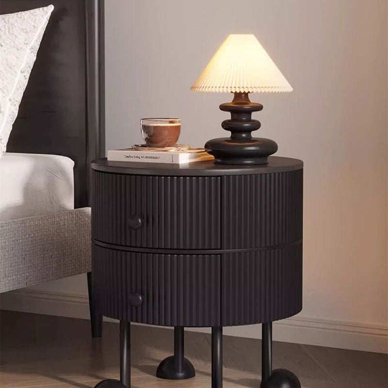 Traditional French Sintered Stone PP Iron Solid Wood Round Cartoon-Leg Nightstand 2 Drawers For Bedroom