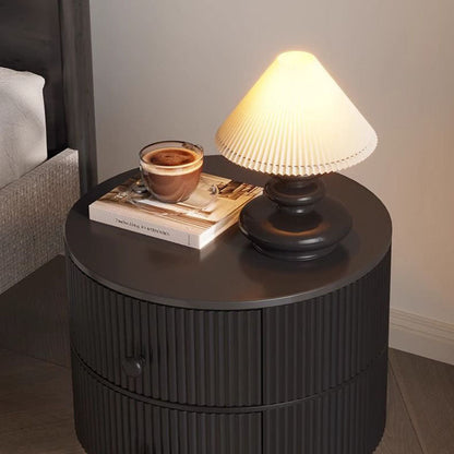 Traditional French Sintered Stone PP Iron Solid Wood Round Cartoon-Leg Nightstand 2 Drawers For Bedroom