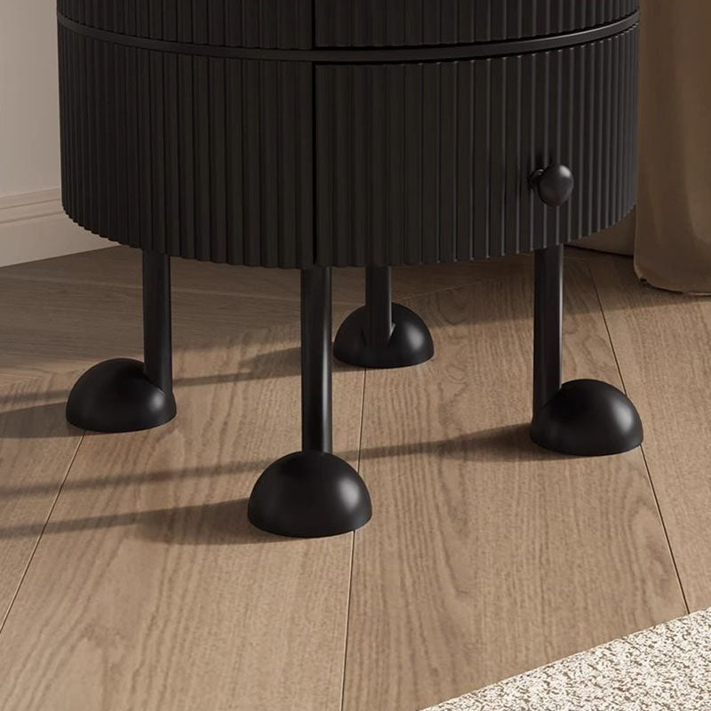Traditional French Sintered Stone PP Iron Solid Wood Round Cartoon-Leg Nightstand 2 Drawers For Bedroom