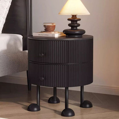 Traditional French Sintered Stone PP Iron Solid Wood Round Cartoon-Leg Nightstand 2 Drawers For Bedroom