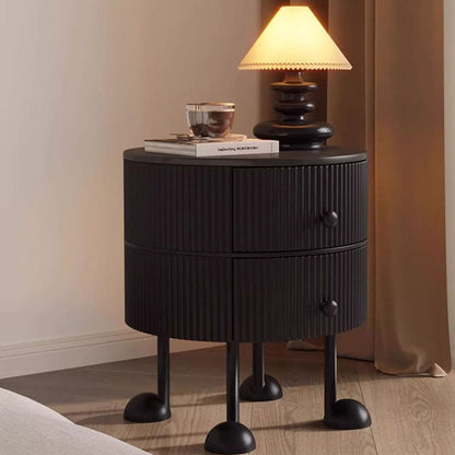 Traditional French Sintered Stone PP Iron Solid Wood Round Cartoon-Leg Nightstand 2 Drawers For Bedroom