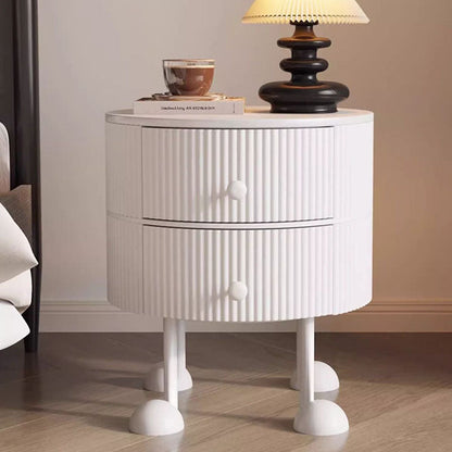 Traditional French Sintered Stone PP Iron Solid Wood Round Cartoon-Leg Nightstand 2 Drawers For Bedroom