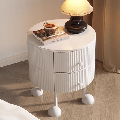Traditional French Sintered Stone PP Iron Solid Wood Round Cartoon-Leg Nightstand 2 Drawers For Bedroom