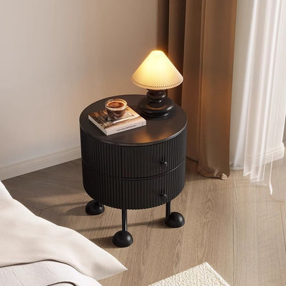 Traditional French Sintered Stone PP Iron Solid Wood Round Cartoon-Leg Nightstand 2 Drawers For Bedroom