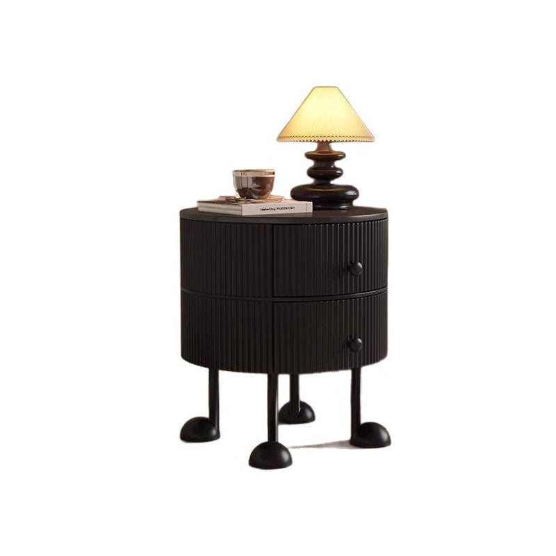 Traditional French Sintered Stone PP Iron Solid Wood Round Cartoon-Leg Nightstand 2 Drawers For Bedroom