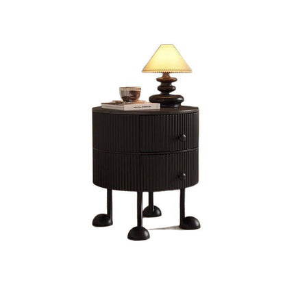 Traditional French Sintered Stone PP Iron Solid Wood Round Cartoon-Leg Nightstand 2 Drawers For Bedroom