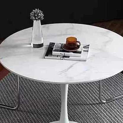 Modern Minimalist Engineered Wood Metal Round Cylindrical Coffee Table 1-Tier For Living Room