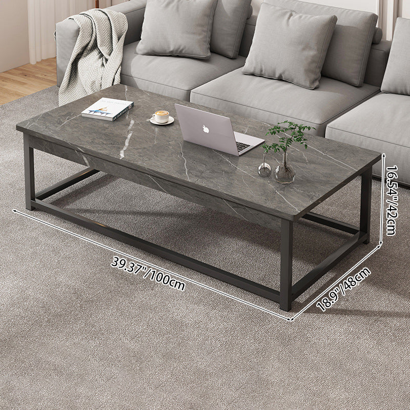 Contemporary Scandinavian Engineered Wood Steel Tube Rectangular Coffee Table 1-Tier For Living Room