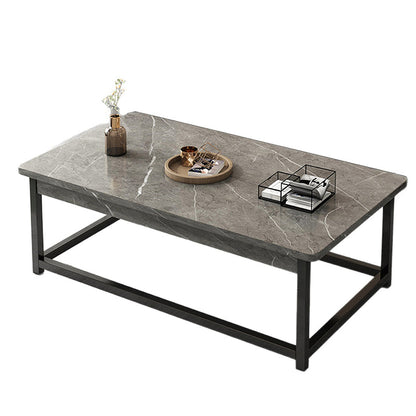 Contemporary Scandinavian Engineered Wood Steel Tube Rectangular Coffee Table 1-Tier For Living Room