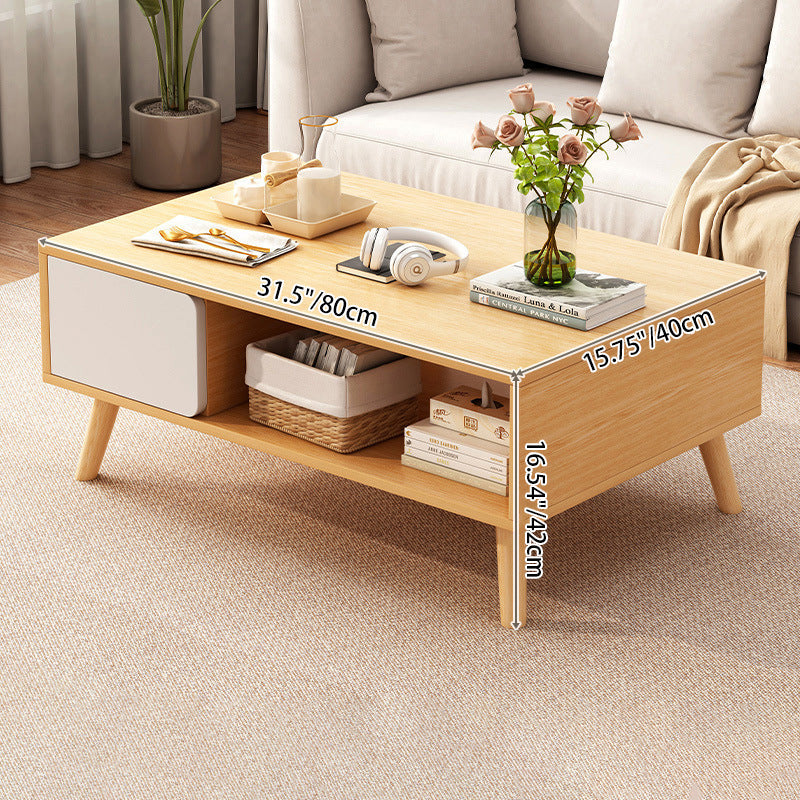 Traditional Japanese Medium Density Fiberboard Rectangular Coffee Table 2-Tier For Living Room