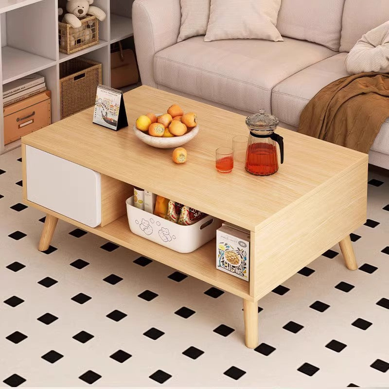 Traditional Japanese Medium Density Fiberboard Rectangular Coffee Table 2-Tier For Living Room