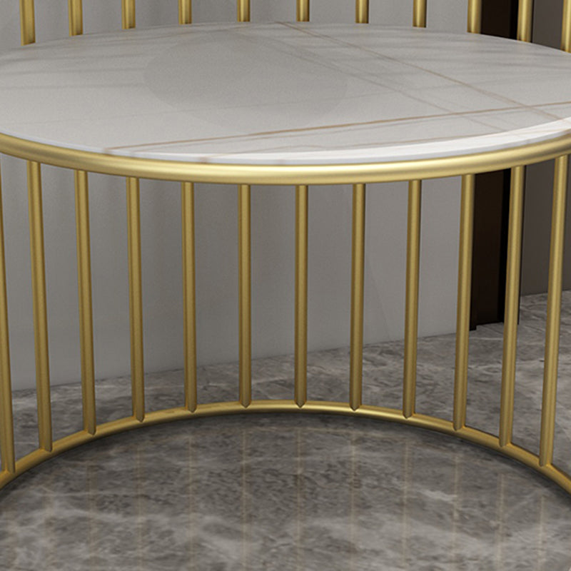 Contemporary Scandinavian Sintered Stone Metal Round Openwork Coffee Table 2-Tier For Living Room