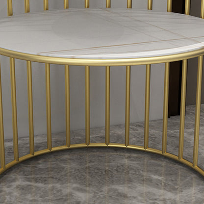 Contemporary Scandinavian Sintered Stone Metal Round Openwork Coffee Table 2-Tier For Living Room