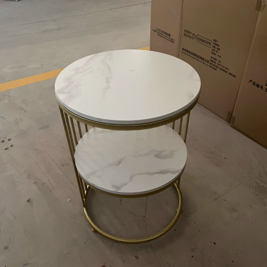 Contemporary Scandinavian Sintered Stone Metal Round Openwork Coffee Table 2-Tier For Living Room