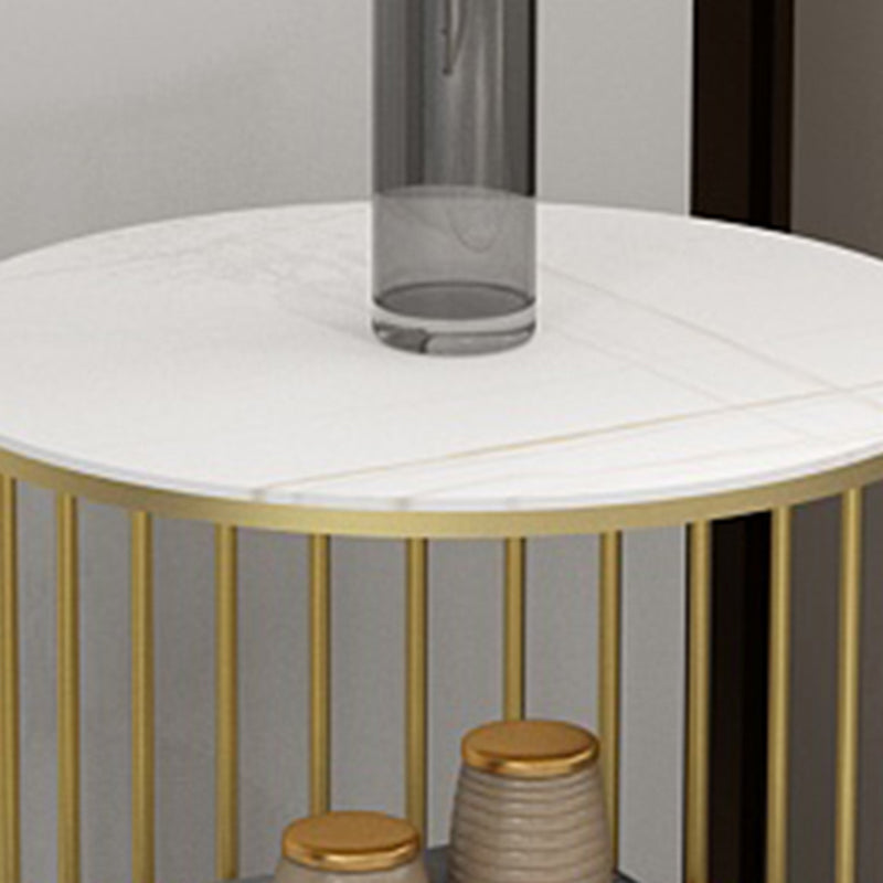 Contemporary Scandinavian Sintered Stone Metal Round Openwork Coffee Table 2-Tier For Living Room