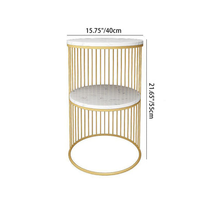 Contemporary Scandinavian Sintered Stone Metal Round Openwork Coffee Table 2-Tier For Living Room