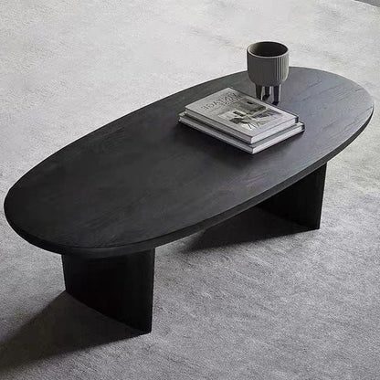 Contemporary Scandinavian Rubberwood Long Oval Coffee Table 1-Tier For Living Room