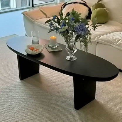 Contemporary Scandinavian Rubberwood Long Oval Coffee Table 1-Tier For Living Room