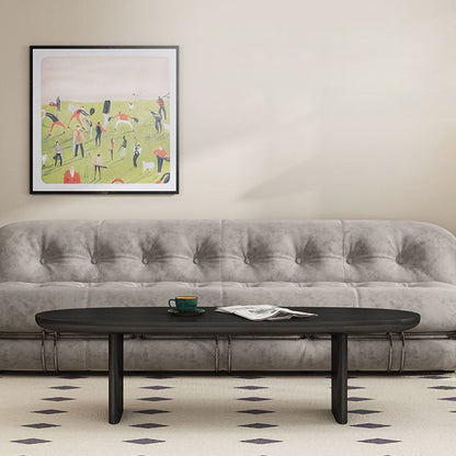 Contemporary Scandinavian Rubberwood Long Oval Coffee Table 1-Tier For Living Room