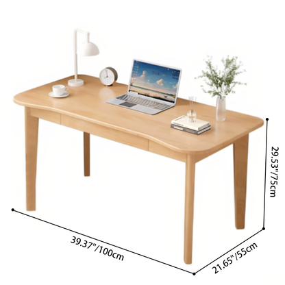 Modern Minimalist Solid Wood Multilayer Board Rubberwood Curved Rectangular Office Desk 1-Drawer For Bedroom