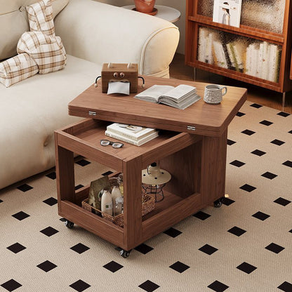 Traditional Vintage Solid Wood Multilayer Board Mobile Square Side Table 3 Tier For Living Room