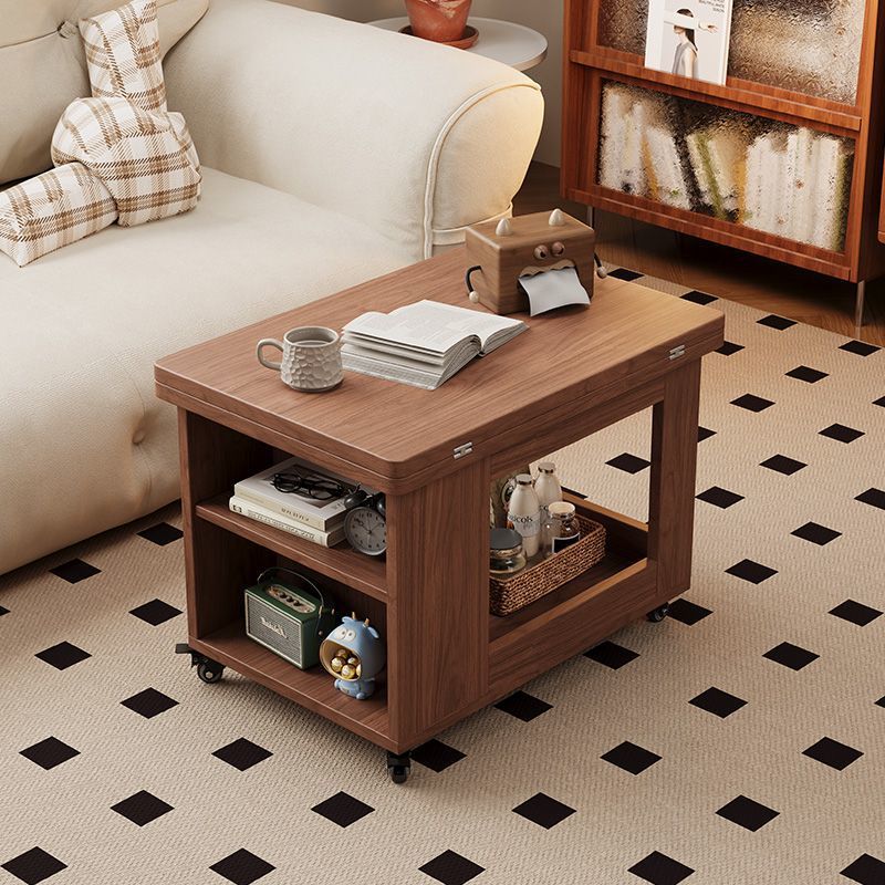 Traditional Vintage Solid Wood Multilayer Board Mobile Square Side Table 3 Tier For Living Room