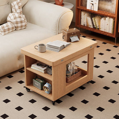 Traditional Vintage Solid Wood Multilayer Board Mobile Square Side Table 3 Tier For Living Room