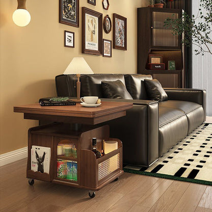 Traditional French Eco Board Rattan Glass Mobile Open Rectangle Side Table 2 Storage For Living Room