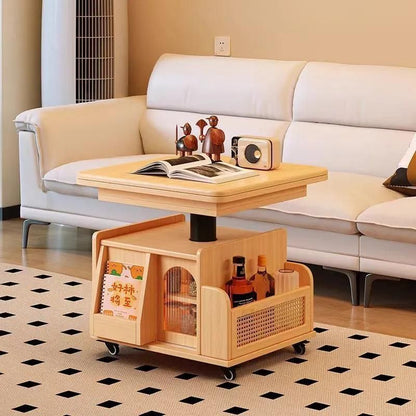Traditional French Eco Board Rattan Glass Mobile Open Rectangle Side Table 2 Storage For Living Room