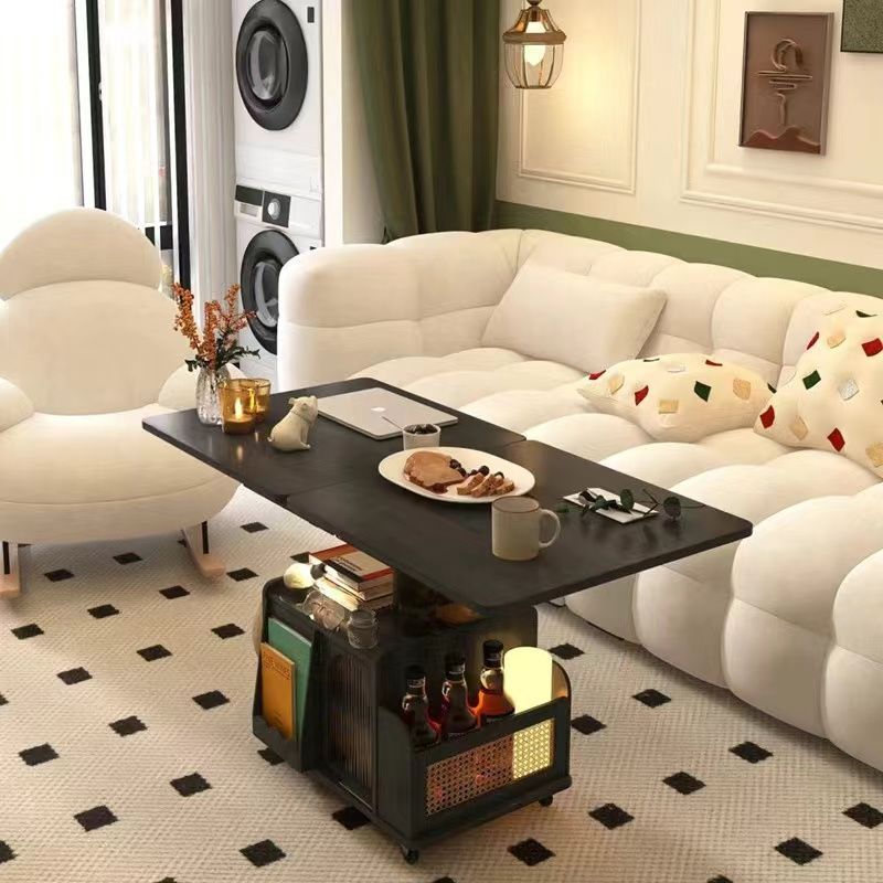 Traditional French Eco Board Rattan Glass Mobile Open Rectangle Side Table 2 Storage For Living Room