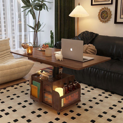 Traditional French Eco Board Rattan Glass Mobile Open Rectangle Side Table 2 Storage For Living Room