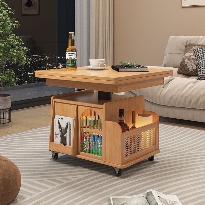 Traditional French Eco Board Rattan Glass Mobile Open Rectangle Side Table 2 Storage For Living Room