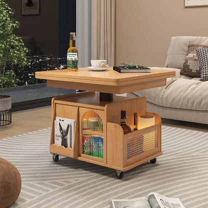 Traditional French Eco Board Rattan Glass Mobile Open Rectangle Side Table 2 Storage For Living Room